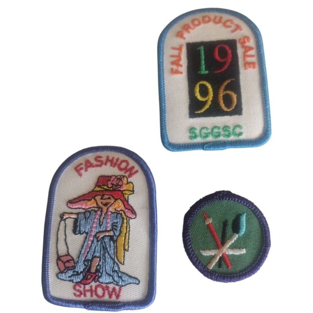 Lot 3x Vintage‎ 1996 GIRL SCOUTS CLUB Felt Patches Colorful Several Sizes